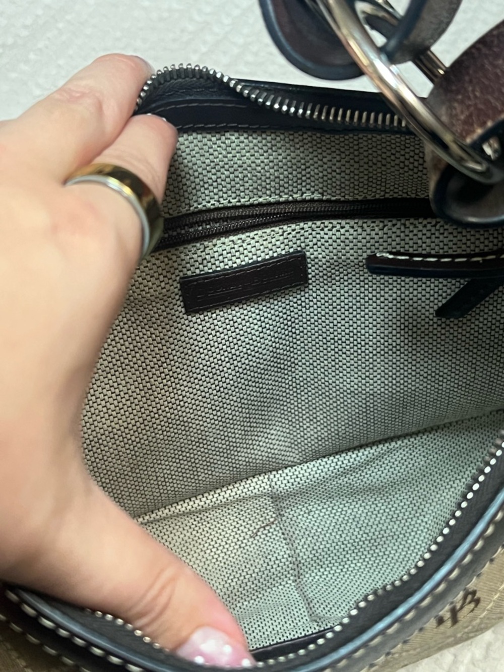 Dooney & Bourke Beige & Brown Signature Canvas Shoulder Bag - Picture 5 of 6